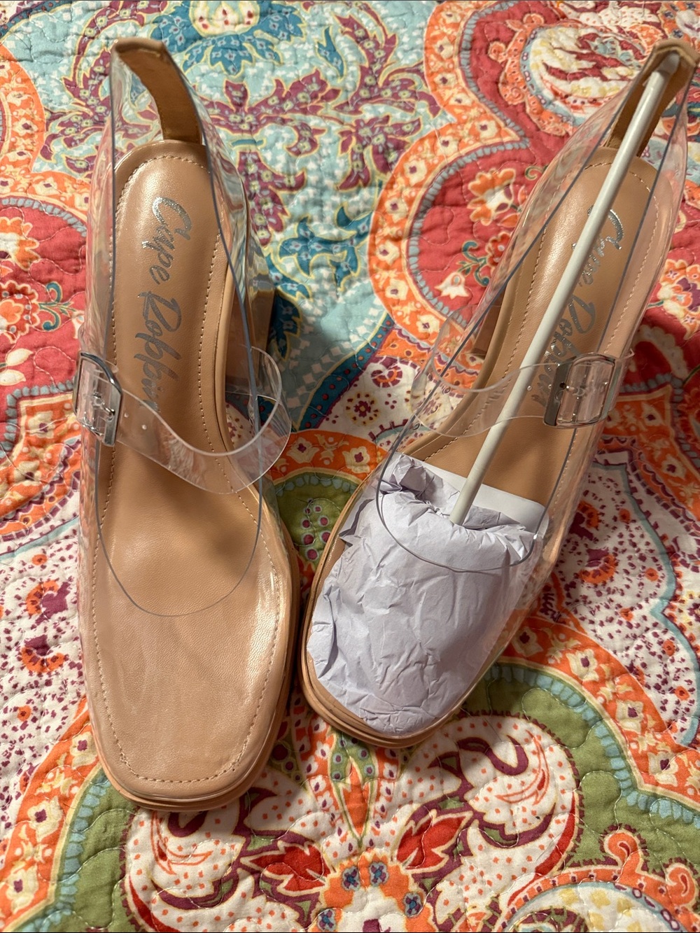 Cape Robbin Nude Clear Strap Slingback Heels